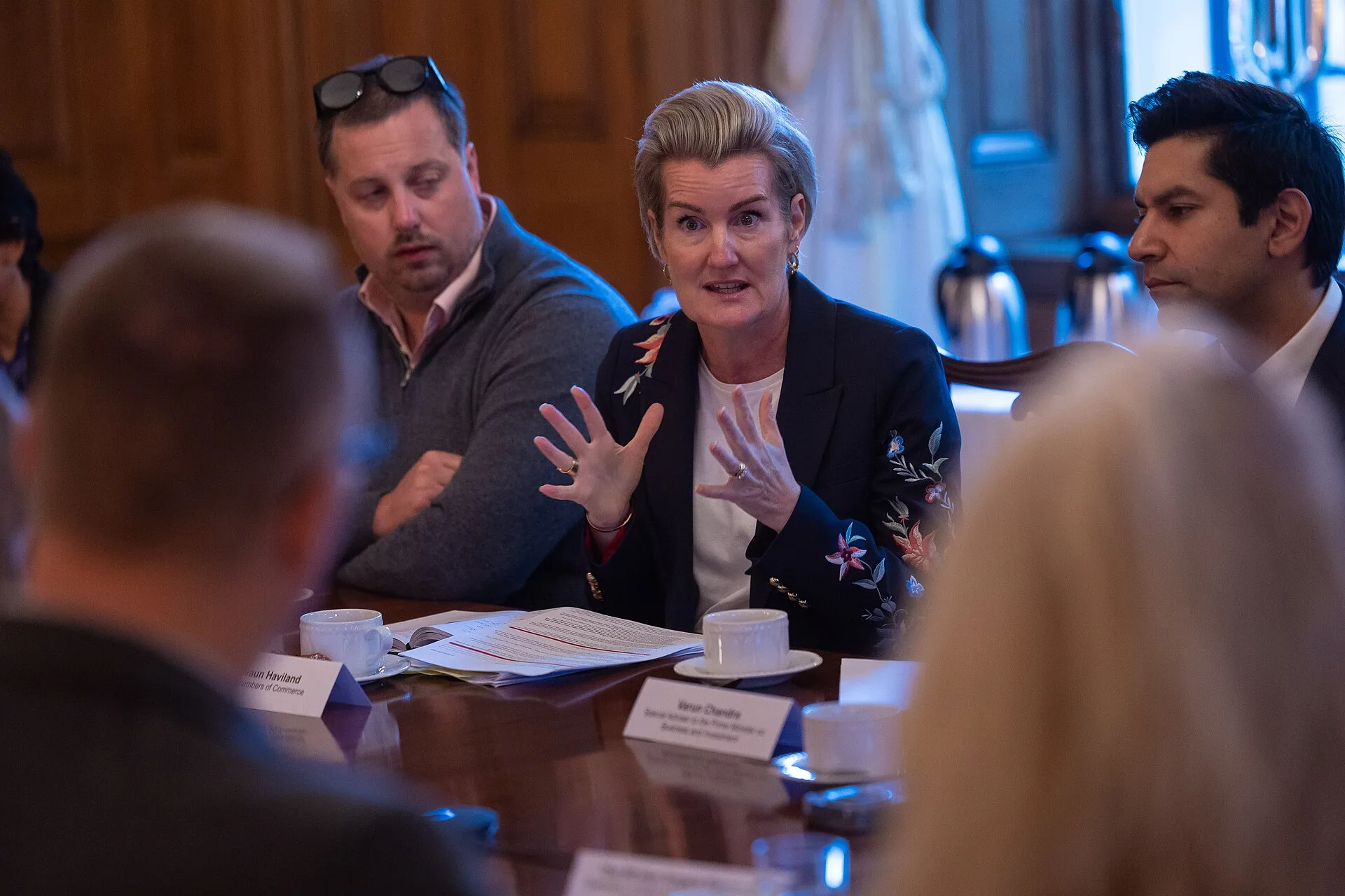 The Deputy Prime Minister Angela Rayner, together with Secretary of State for Business and Trade Jonathan Reynolds, hold a Make Work Pay Business Breakfast meeting with business leaders in 10 Downing Street and Shevaun Haviland from the British Chambers of Commerce addresses the meeting