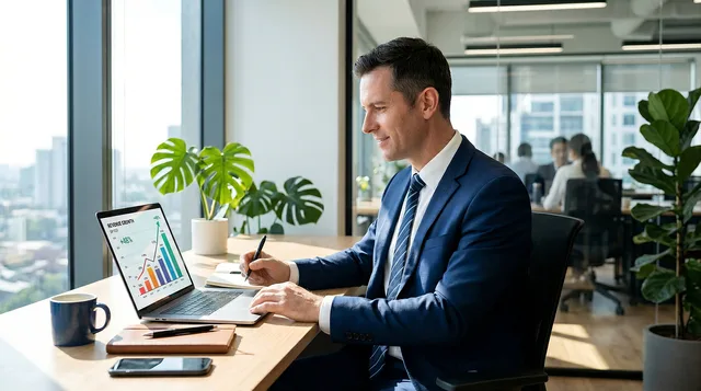 businessman, office, computer, meeting, chart, suit, body parts, analysis, forecast, workstation, laptop, cup, laptop computer, collaboration, colleagues, strategy, statistics, employment, manager. Employer branding skills forecast without the guesswork