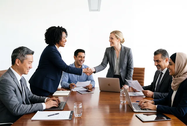 meeting, conference, business, office, team, collaboration, agreement, handshake, partnership, corporate, professional, discussion, presentation, chart, graph, laptop, documents, strategy, negotiation, success, leadership, workplace, formal, ai generated. How to brief employer branding suppliers