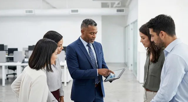 company, team, collaboration, office, meeting, technology, tablet, diverse, professionals, leadership, presentation, data, teamwork, modern, communication, strategy, innovation, group, workplace, accompaniment, ai generated. Employer branding team roles explained for data and sourcing work